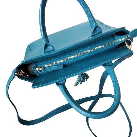 Onna Ehrlich Leather Satchel Bag Gold Details Jewel Teal Tone Like New - Picture 6 of 15